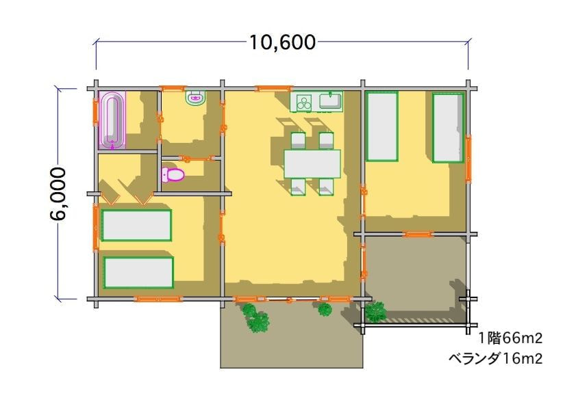 ログハウス　図面　タイプ27