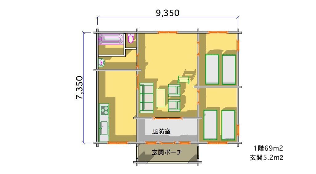 ログハウス図面　74.5