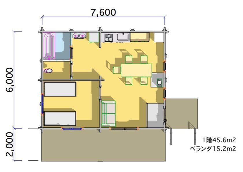 ログハウス　図面　タイプ33　平面図