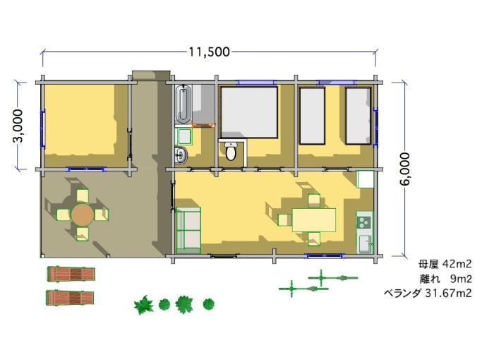 ログハウス間取り図面 サウナ付き タイプ34 平面図