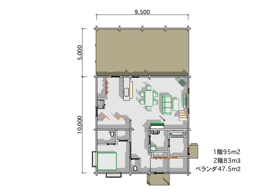 ログハウス図面　タイプ34　平面図