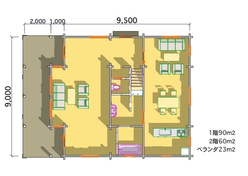 ログハウス図面 タイプ36 平面図