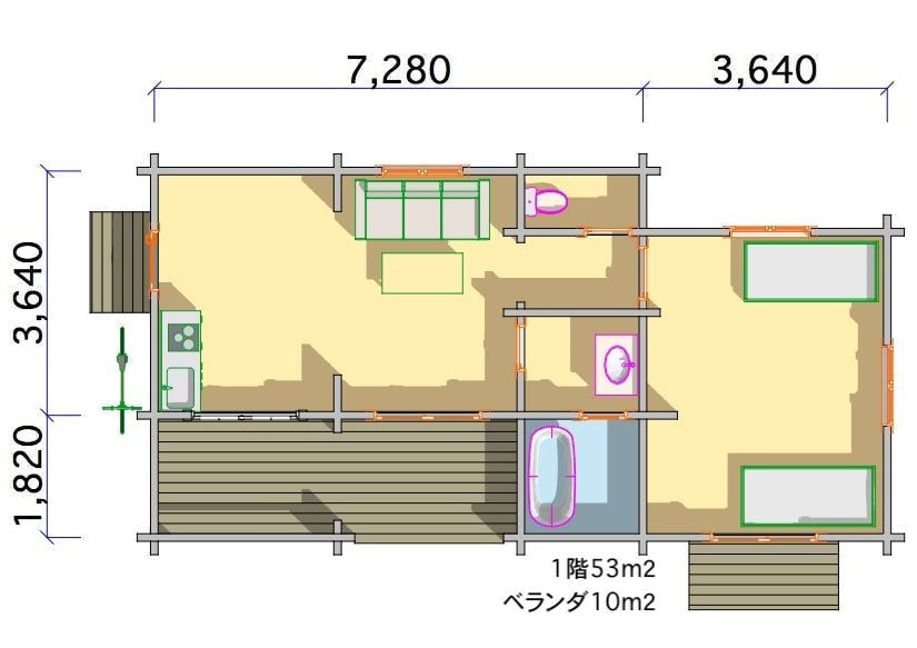 ログハウス間取り図面　タイプ32
