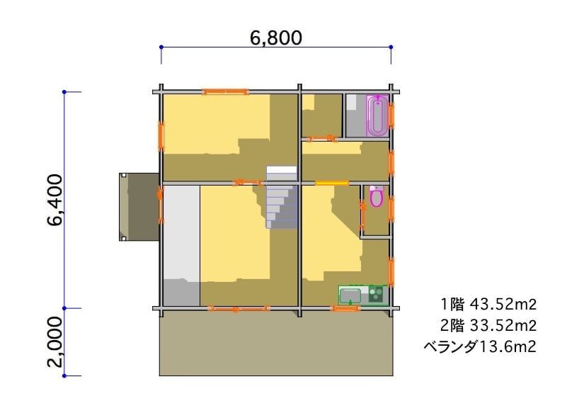 ログハウス　タイプ3　間取り図面