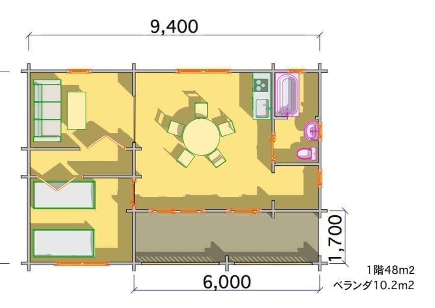 ログハウス　平面図13　間取り図面