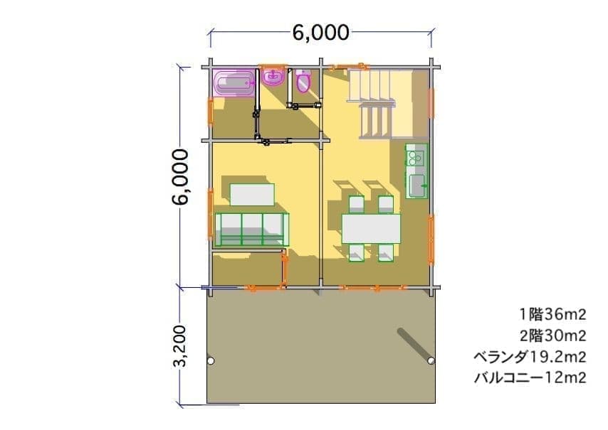 間取り図面ログハウス　タイプ22