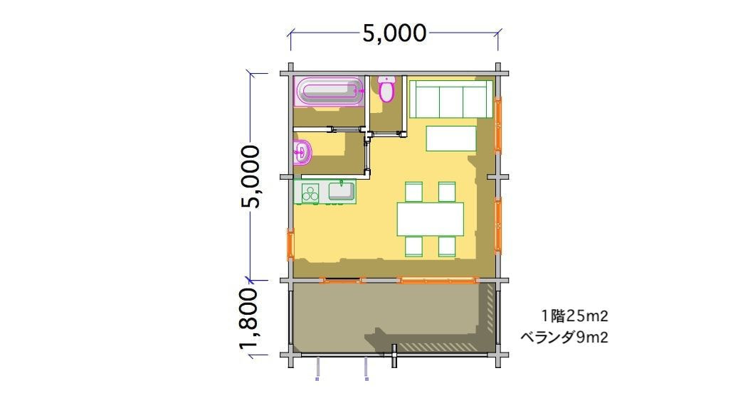 図面 タイプ２６の間取り図面　ログハウス